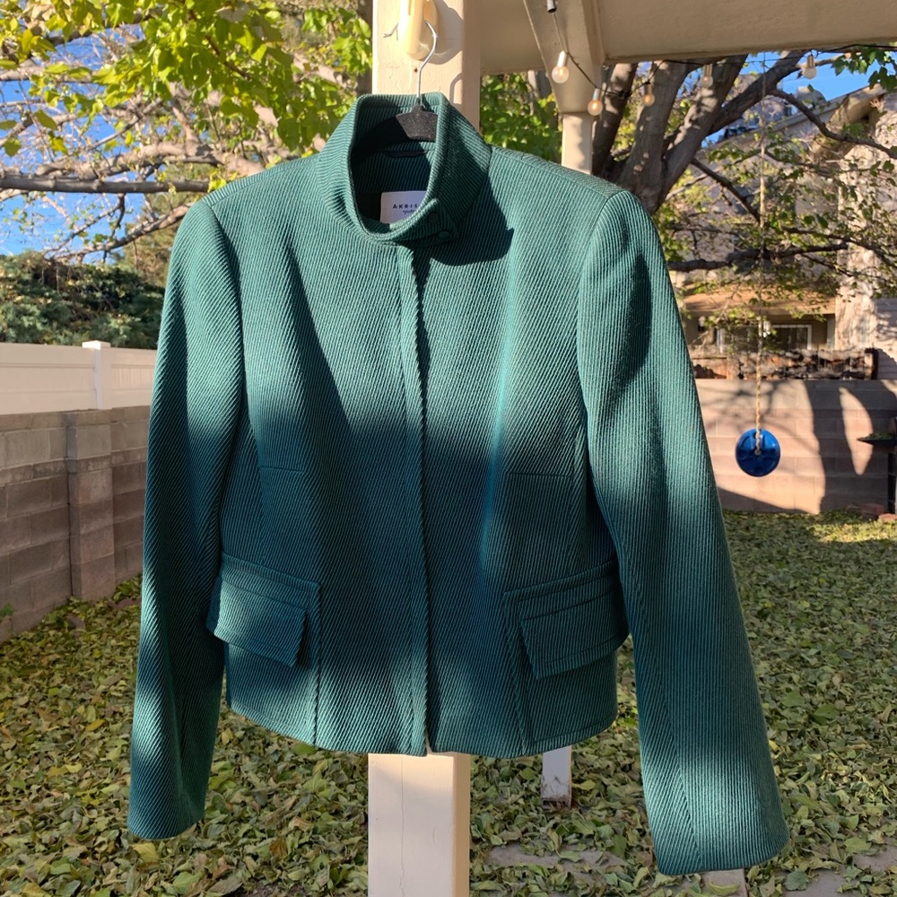 AKRIS green 100% wool zipper jacket size 10